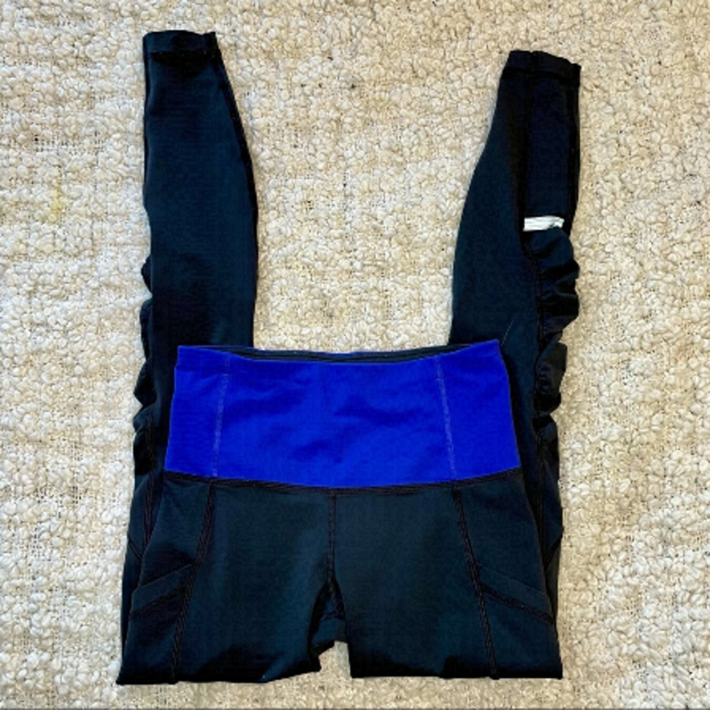 LULULEMON Speed Tight Ruched Pants Black & Blue 4